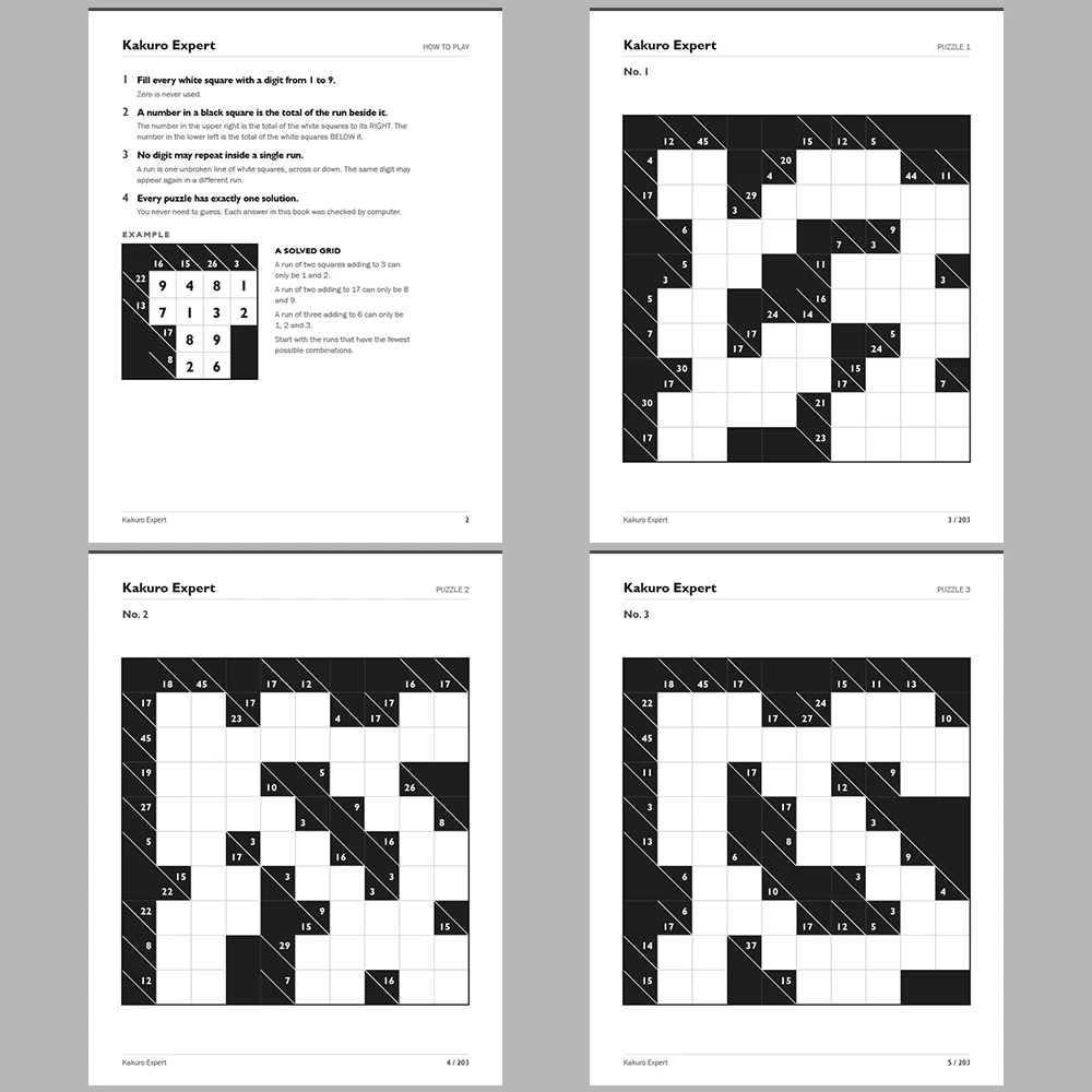 Kakuro Puzzle Classic Expert 100 Puzzle Pages + 100 Answer Key Pages