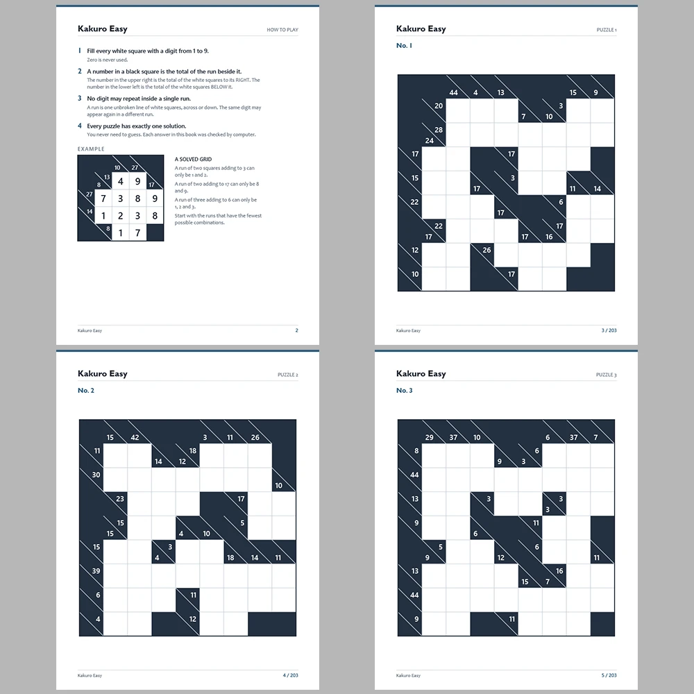 Kakuro Puzzle Classic Easy 100 Puzzle Pages + 100 Answer Key Pages