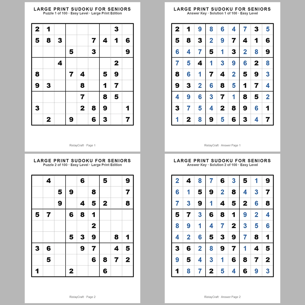 Sudoku P Puzzle Senior – Easy 100 Puzzle Pages + 100 Answer Key Pages