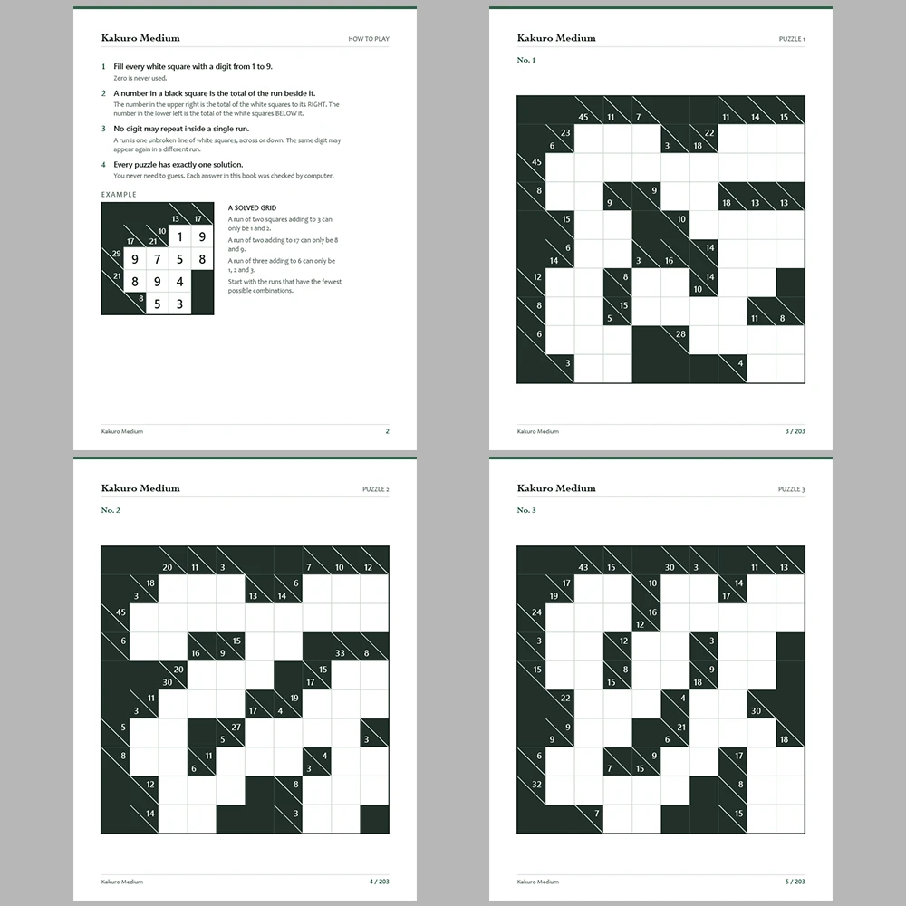 Kakuro Puzzle Classic Medium 100 Puzzle Pages + 100 Answer Key Pages