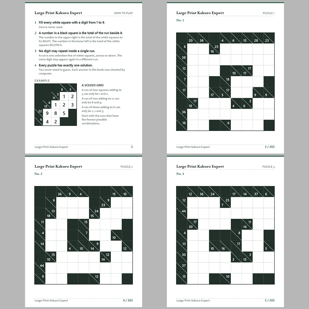 Kakuro Puzzle Large Print Expert 100 Puzzle Pages + 100 Answer Key Pages