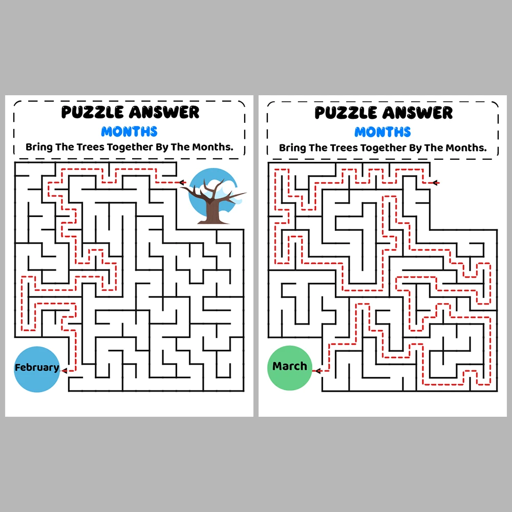 Months Kids Maze Puzzle 10 Pages of Puzzles
