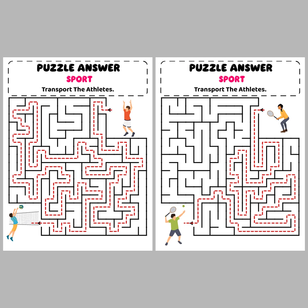 Sport Kids Maze Puzzle 10 Pages of Puzzles
