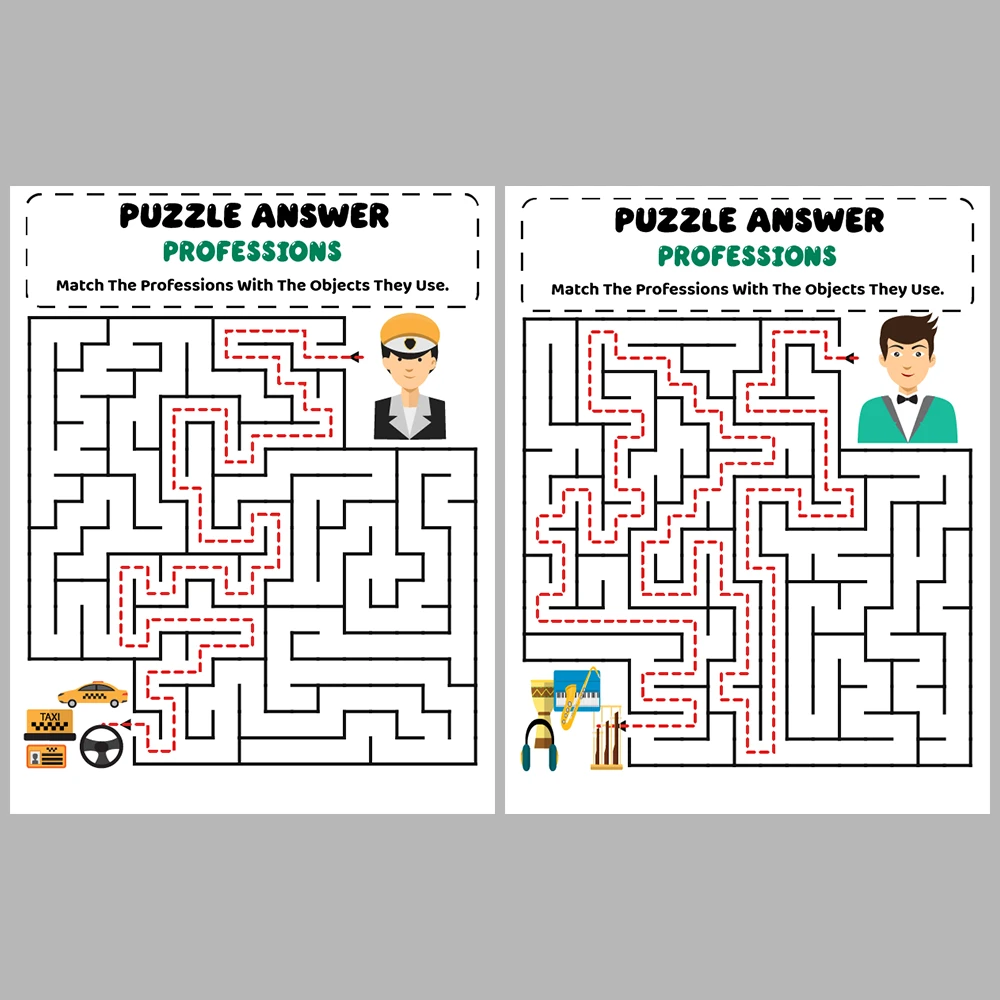 Professions Kids Maze Puzzle 10 Pages of Puzzles – Vol. 1