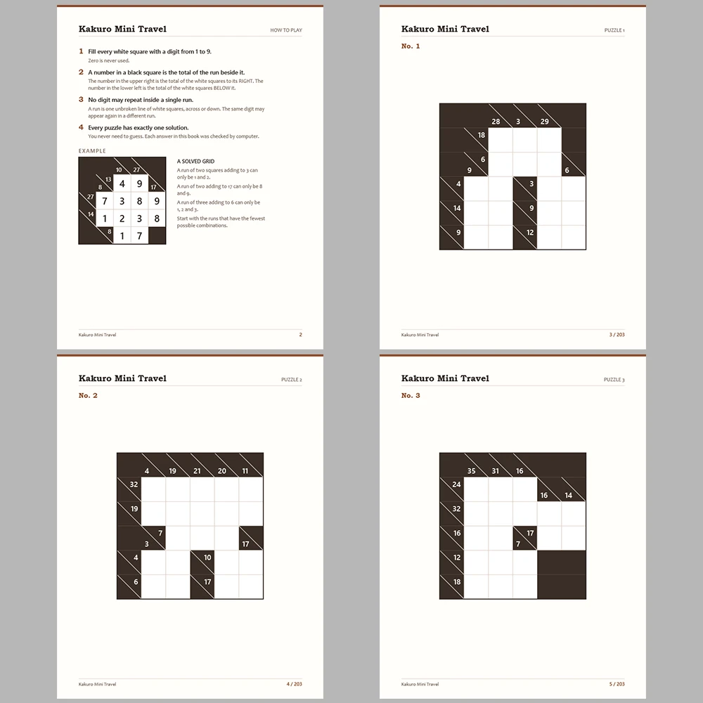 Kakuro Puzzle Mini Travel 100 Puzzle Pages + 100 Answer Key Pages
