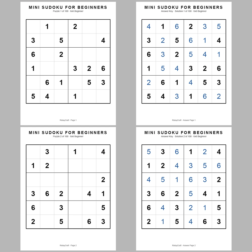 Mini Sudoku 100 Pages of Puzzles 100 Pages of Answer Keys