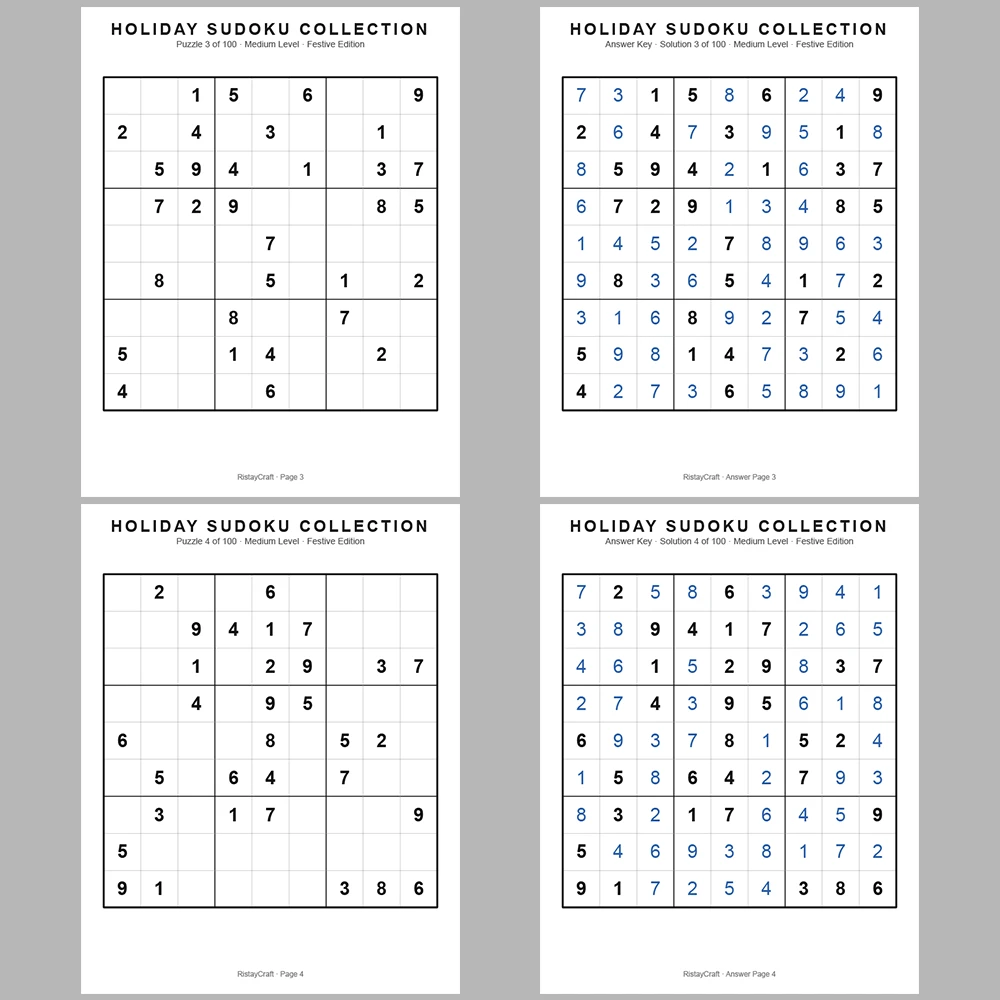 Sudoku Puzzle Holiday Sudoku 100 Puzzle Pages + 100 Answer Key Pages