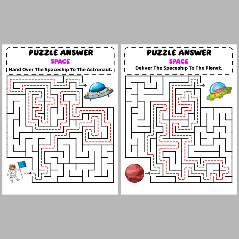 Space Kids Maze Puzzle 10 Pages of Puzzles