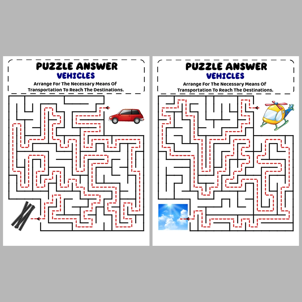Vehicles Kids Maze Puzzle 10 Pages of Puzzles