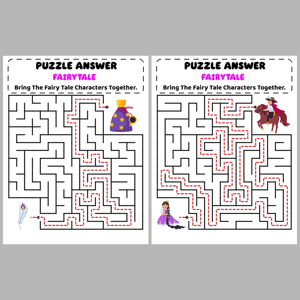 Fairytale Kids Maze Puzzle 10 Pages of Puzzles