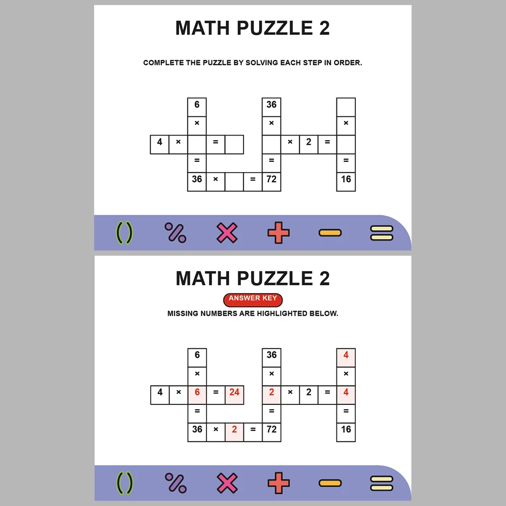 Math Puzzle Multiplication 10 Puzzle Pages + 10 Answer Key Pages (Vol. 9)
