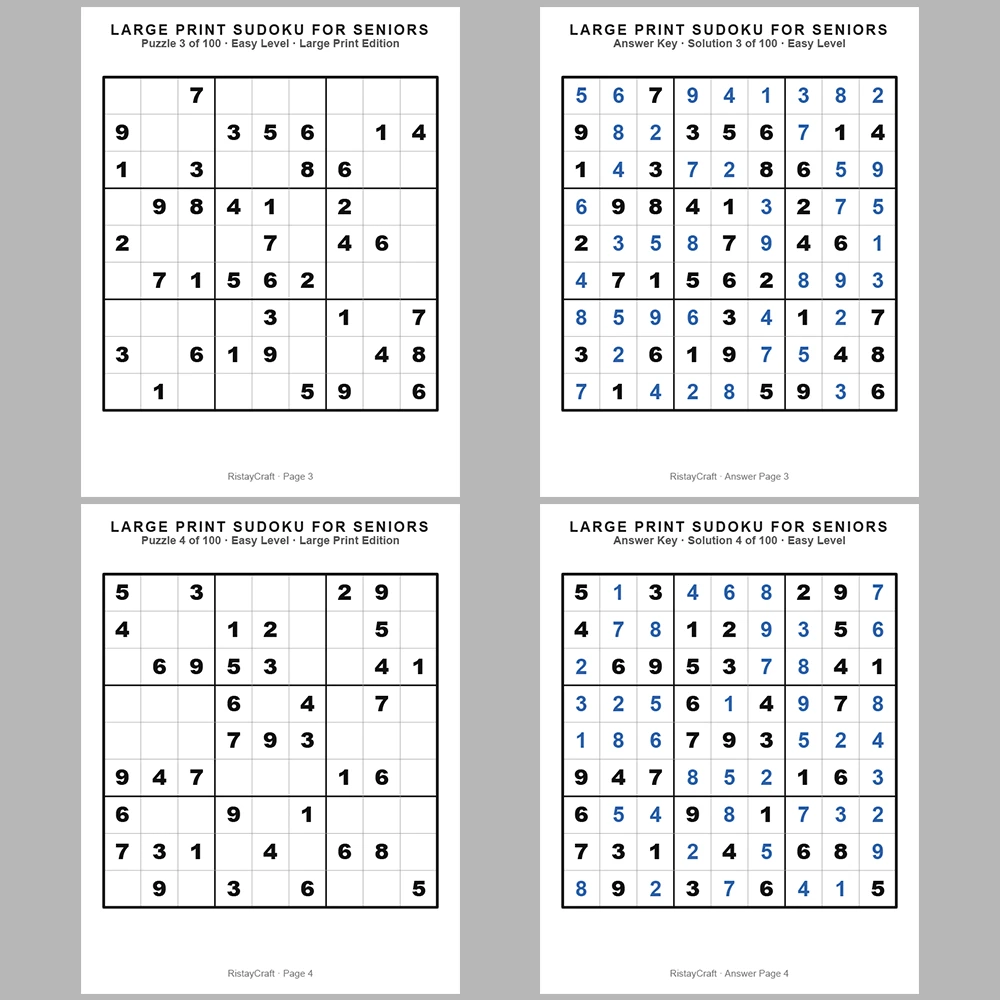 Sudoku P Puzzle Senior – Easy 100 Puzzle Pages + 100 Answer Key Pages