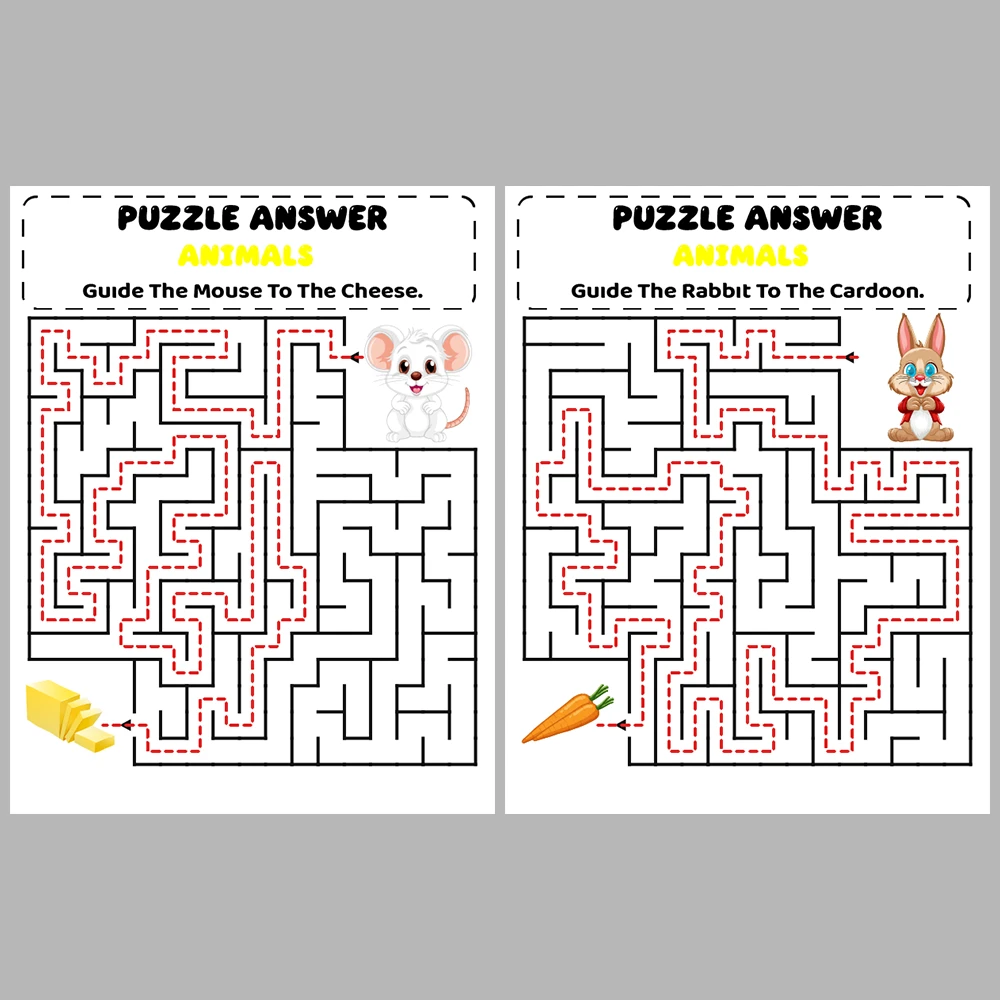 Animal Kids Maze Puzzle 10 Pages of Puzzles – Vol. 1