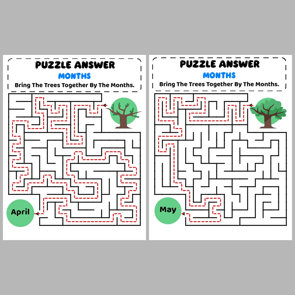 Months Kids Maze Puzzle 10 Pages of Puzzles