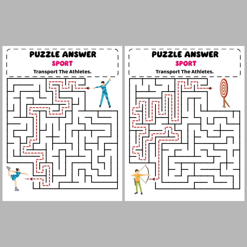 Sport Kids Maze Puzzle 10 Pages of Puzzles