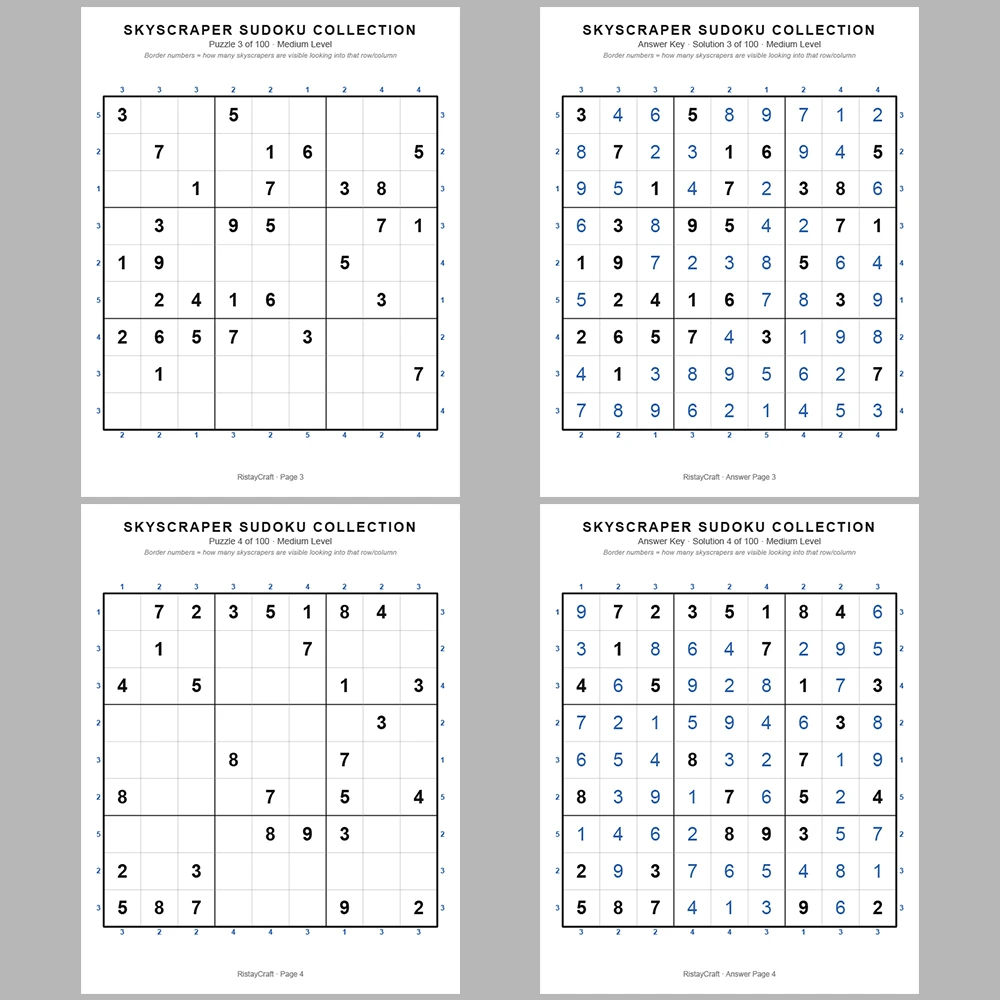 Suooku Puzzle Skyscraper Sudoku 100 Puzzle Pages + 100 Answer Key Pages
