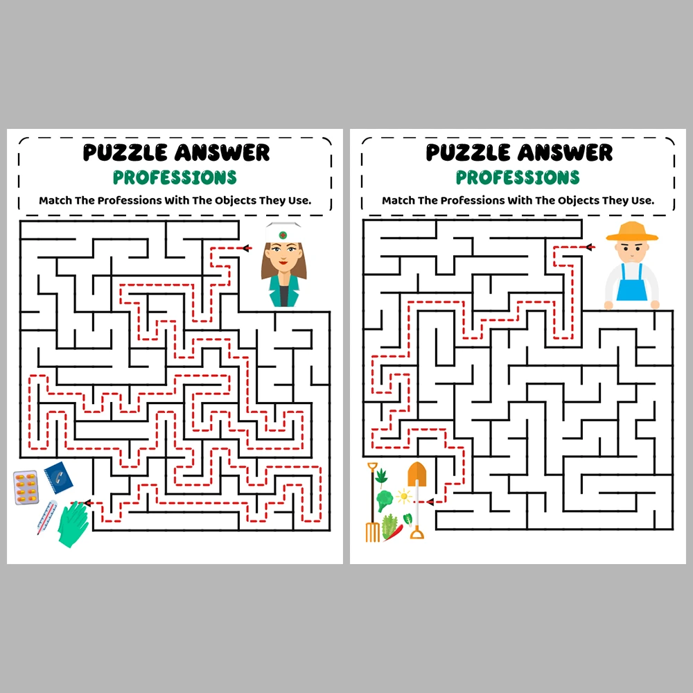 Professions Kids Maze Puzzle 10 Pages of Puzzles – Vol. 1