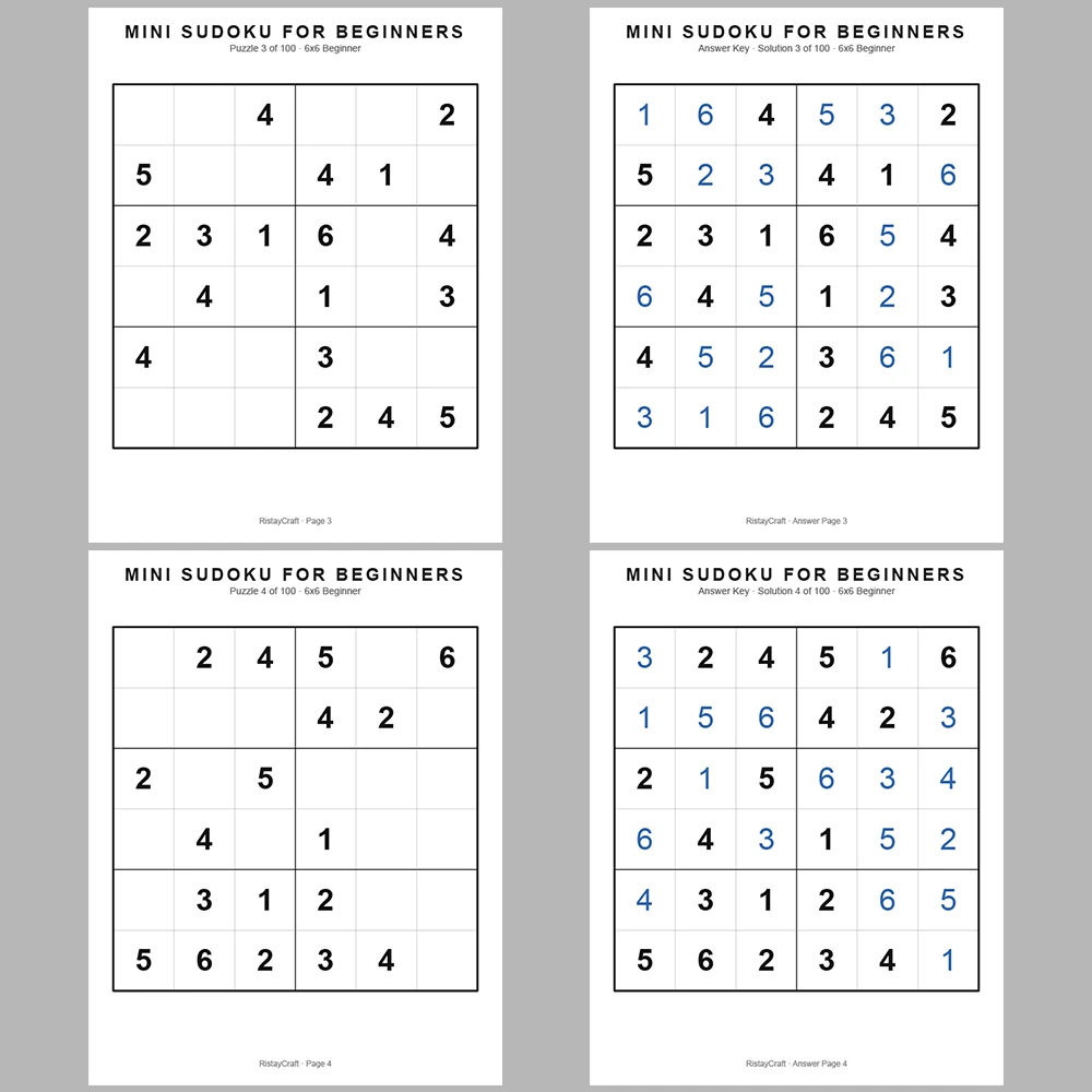 Mini Sudoku 100 Pages of Puzzles 100 Pages of Answer Keys