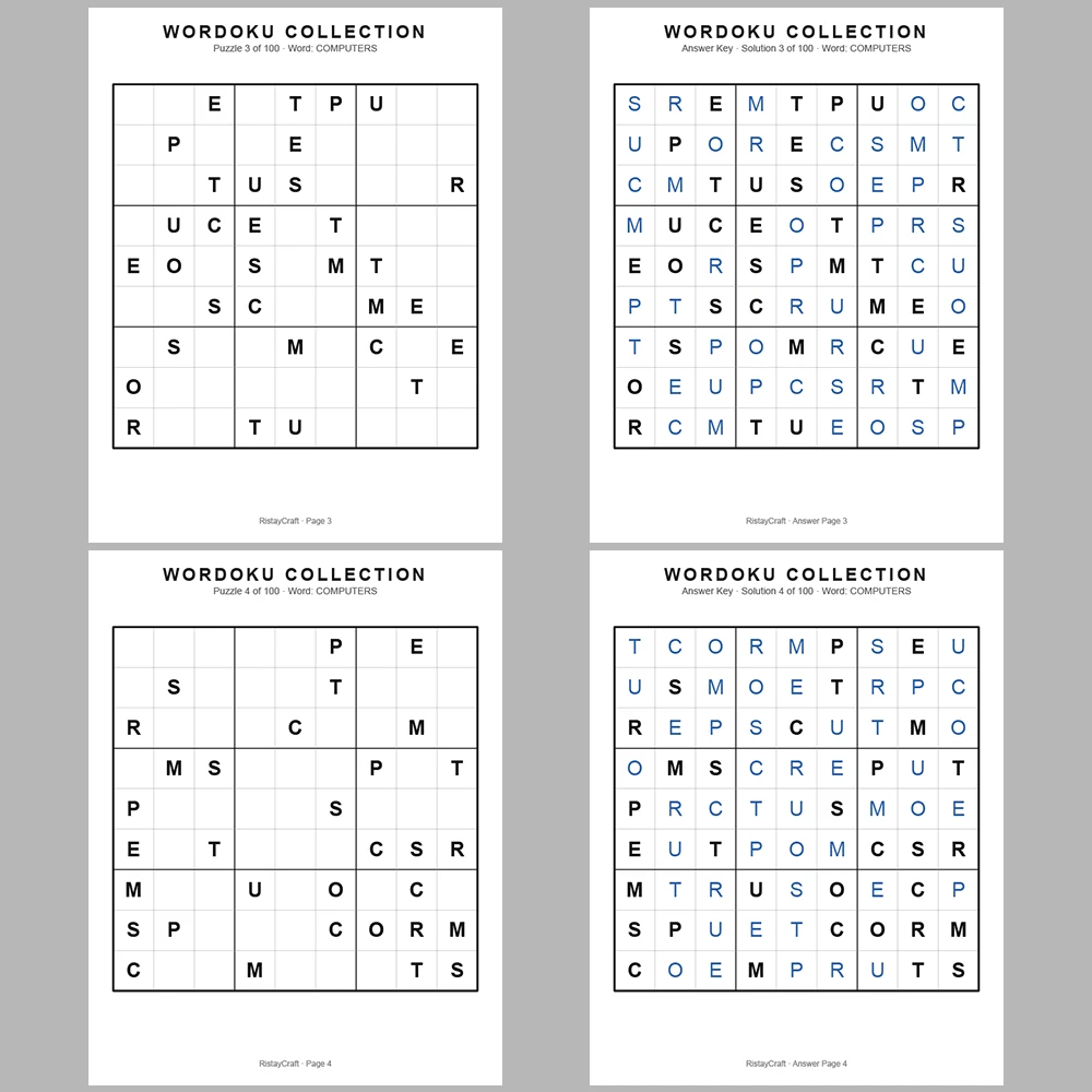 Sudoku Puzzle Wordoku Sudoku 100 Puzzle Pages + 100 Answer Key Pages