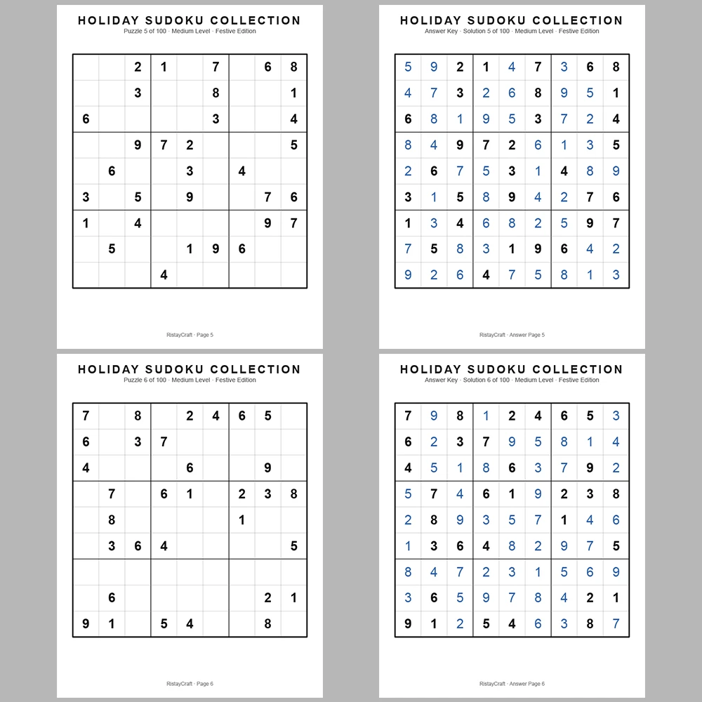 Sudoku Puzzle Holiday Sudoku 100 Puzzle Pages + 100 Answer Key Pages