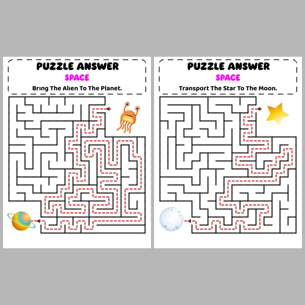 Space Kids Maze Puzzle 10 Pages of Puzzles