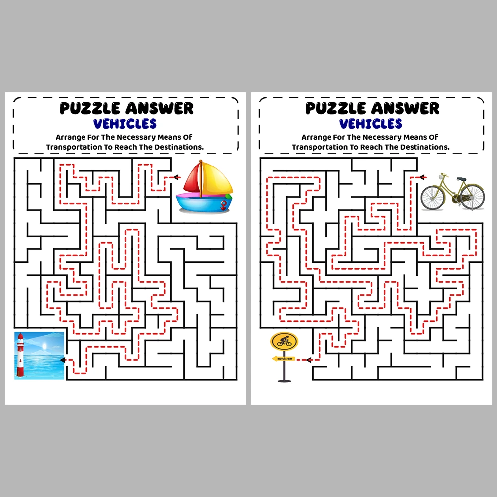 Vehicles Kids Maze Puzzle 10 Pages of Puzzles
