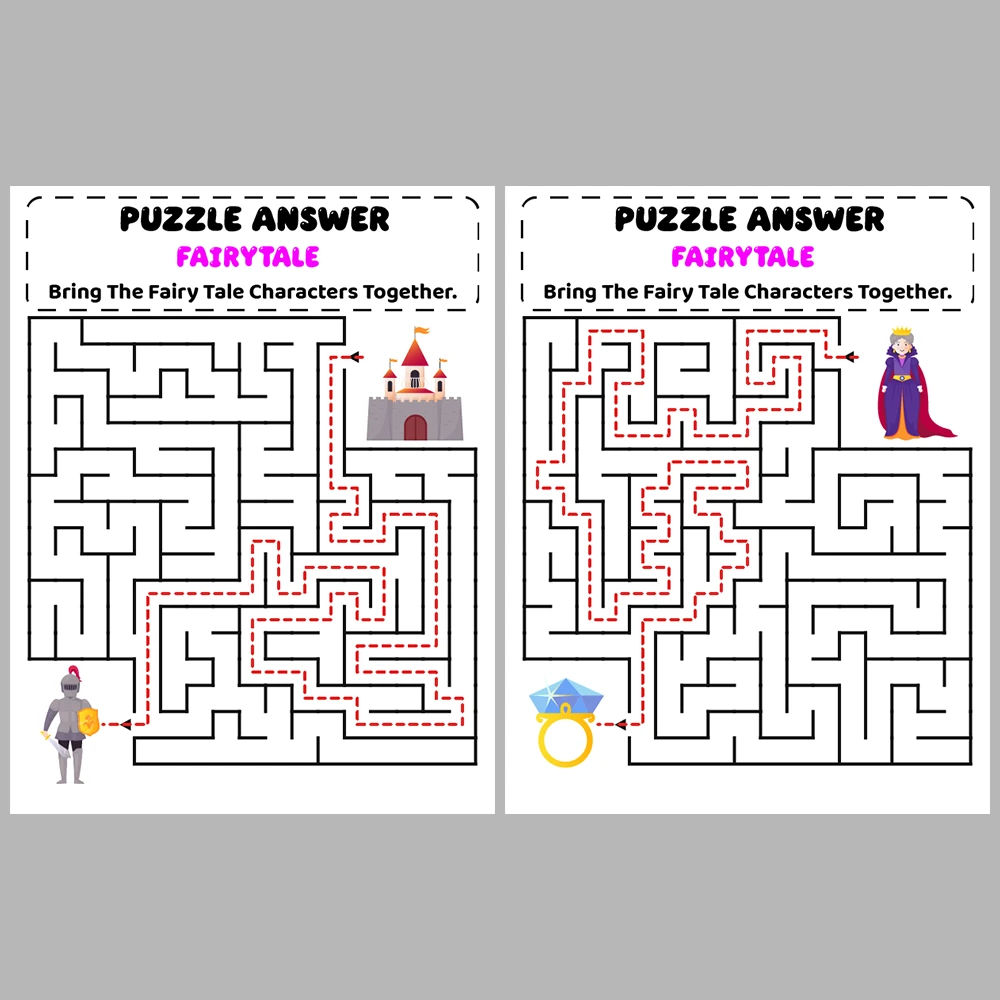 Fairytale Kids Maze Puzzle 10 Pages of Puzzles