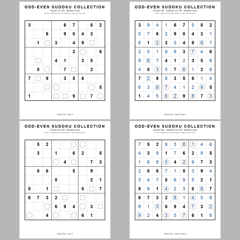 Sudoku Puzzle Odd-even Sudoku 100 Puzzle Pages + 100 Answer Key Pages