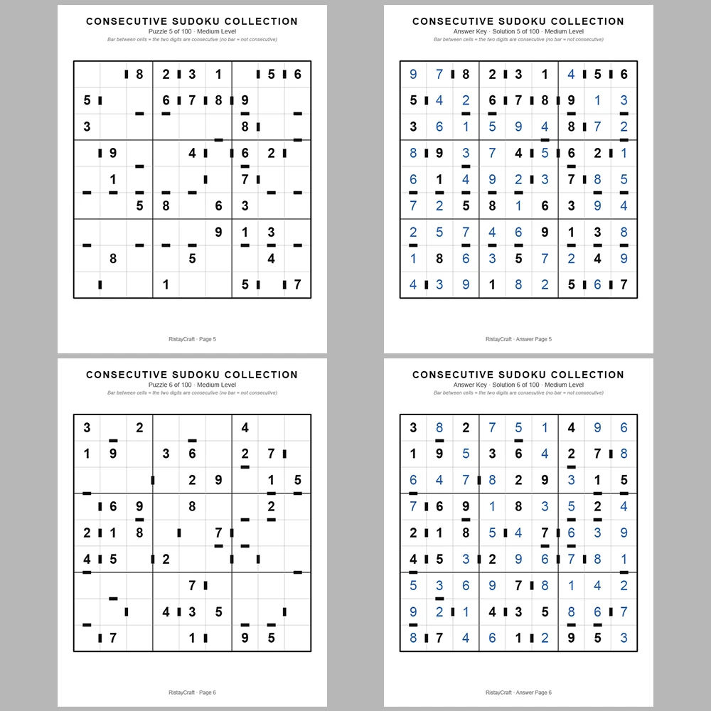 Sudoku Puzzle Consecutive Sudoku 100 Puzzle Pages + 100 Answer Key Pages