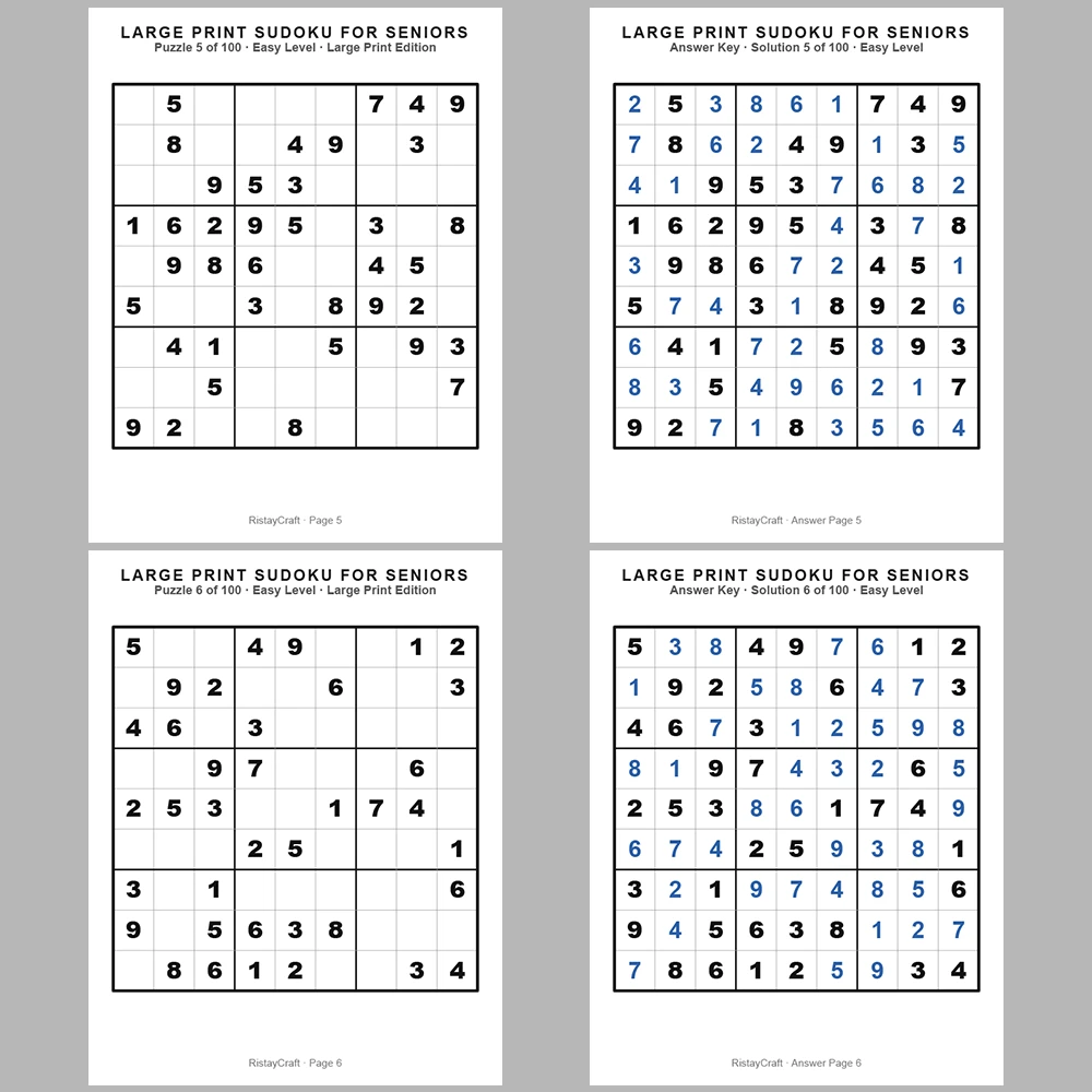 Sudoku P Puzzle Senior – Easy 100 Puzzle Pages + 100 Answer Key Pages