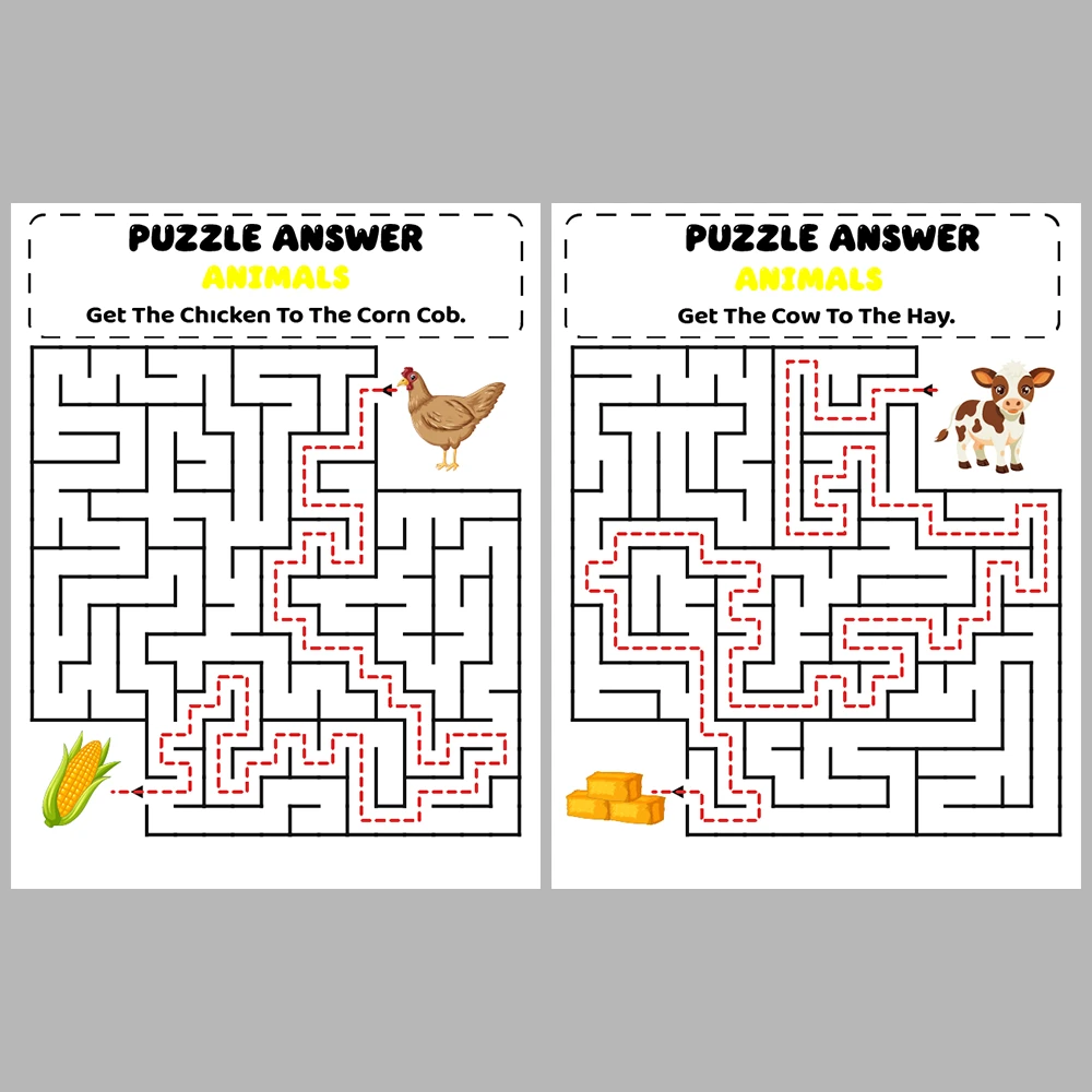 Animal Kids Maze Puzzle 10 Pages of Puzzles – Vol. 1