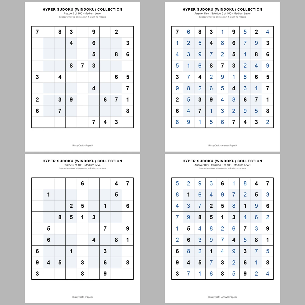 Sudoku Puzzle Hyper Sudoku 100 Puzzle Pages + 100 Answer Key Pages