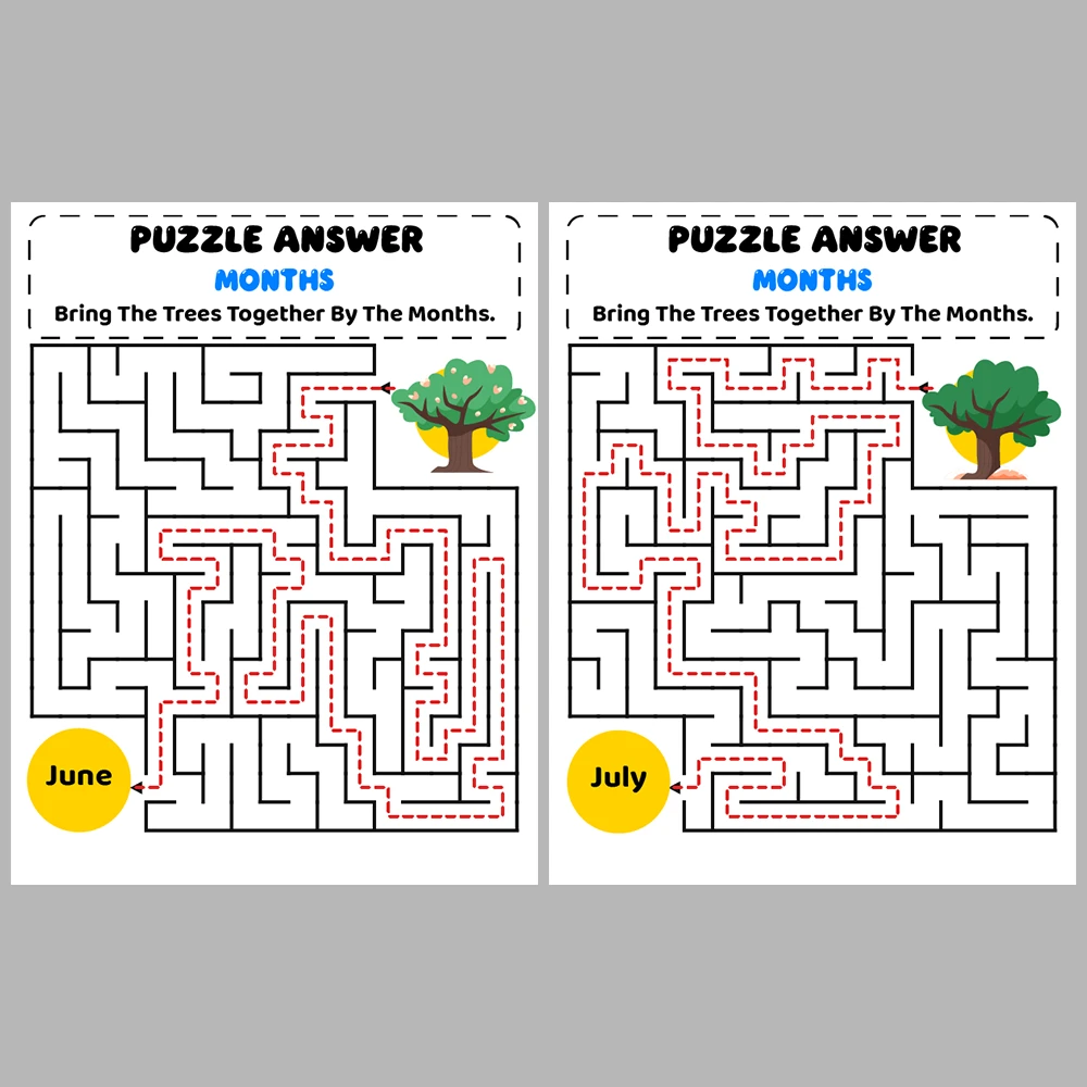 Months Kids Maze Puzzle 10 Pages of Puzzles