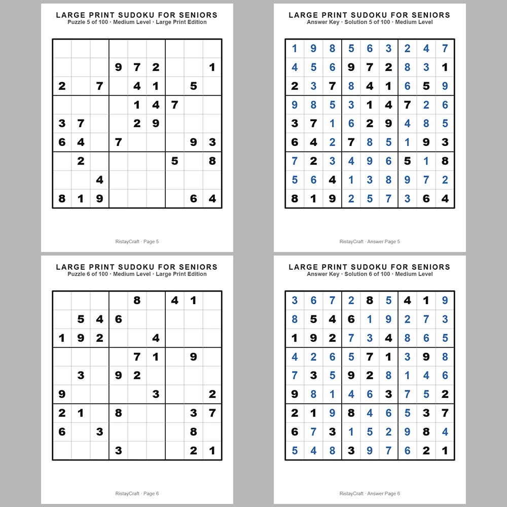 Sudoku Puzzle Senior – Medium 100 Puzzle Pages + 100 Answer Key Pages