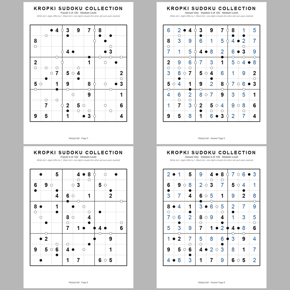 Sudoku Puzzle Kropki Sudoku 100 Puzzle Pages + 100 Answer Key Pages