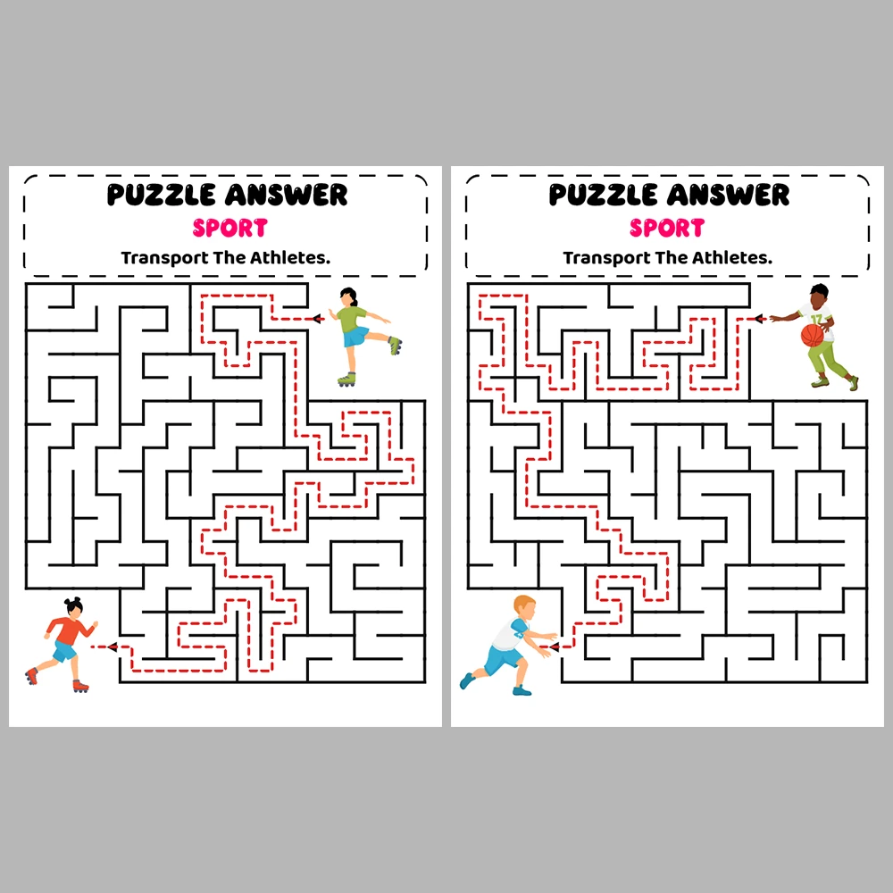 Sport Kids Maze Puzzle 10 Pages of Puzzles