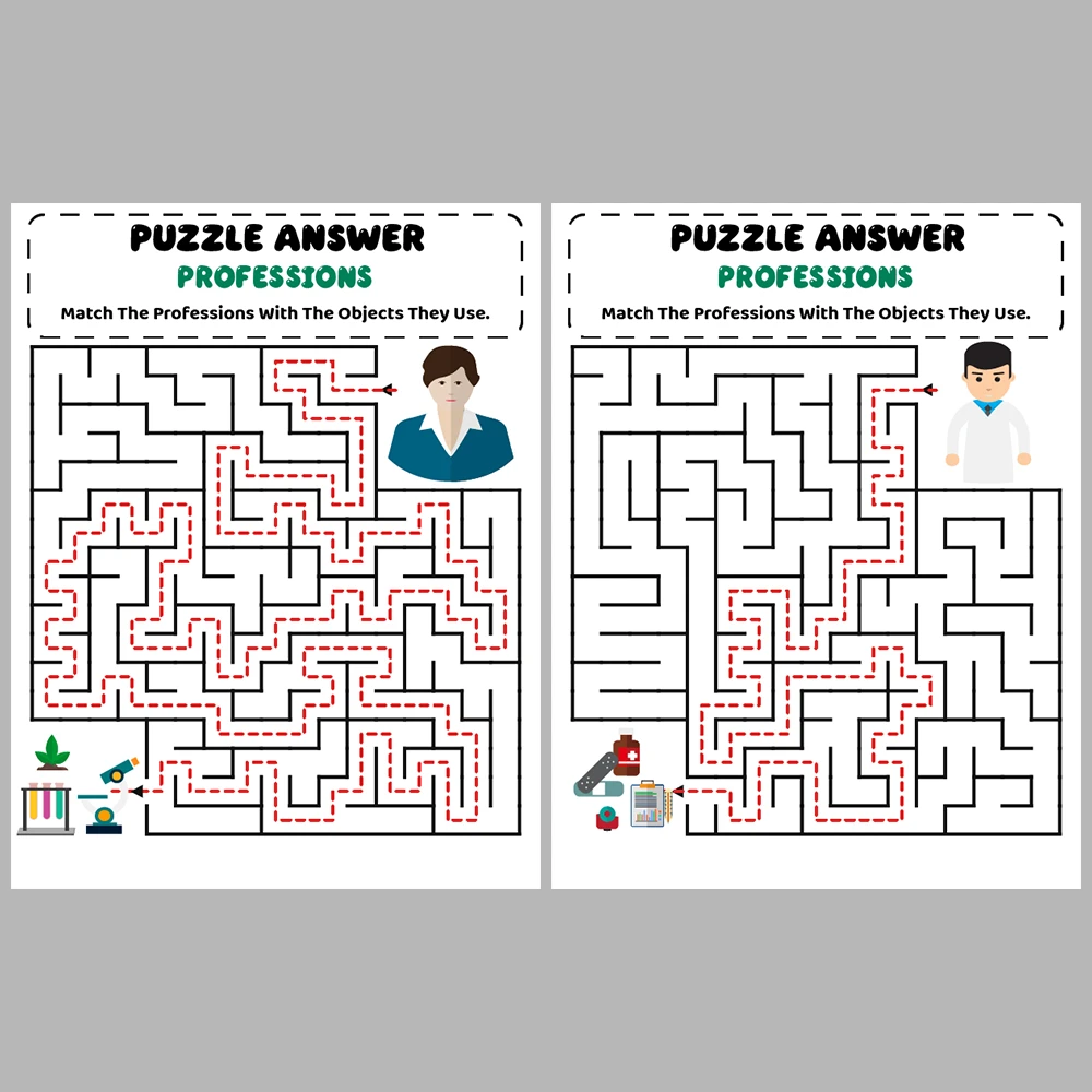 Professions Kids Maze Puzzle 10 Pages of Puzzles – Vol. 2