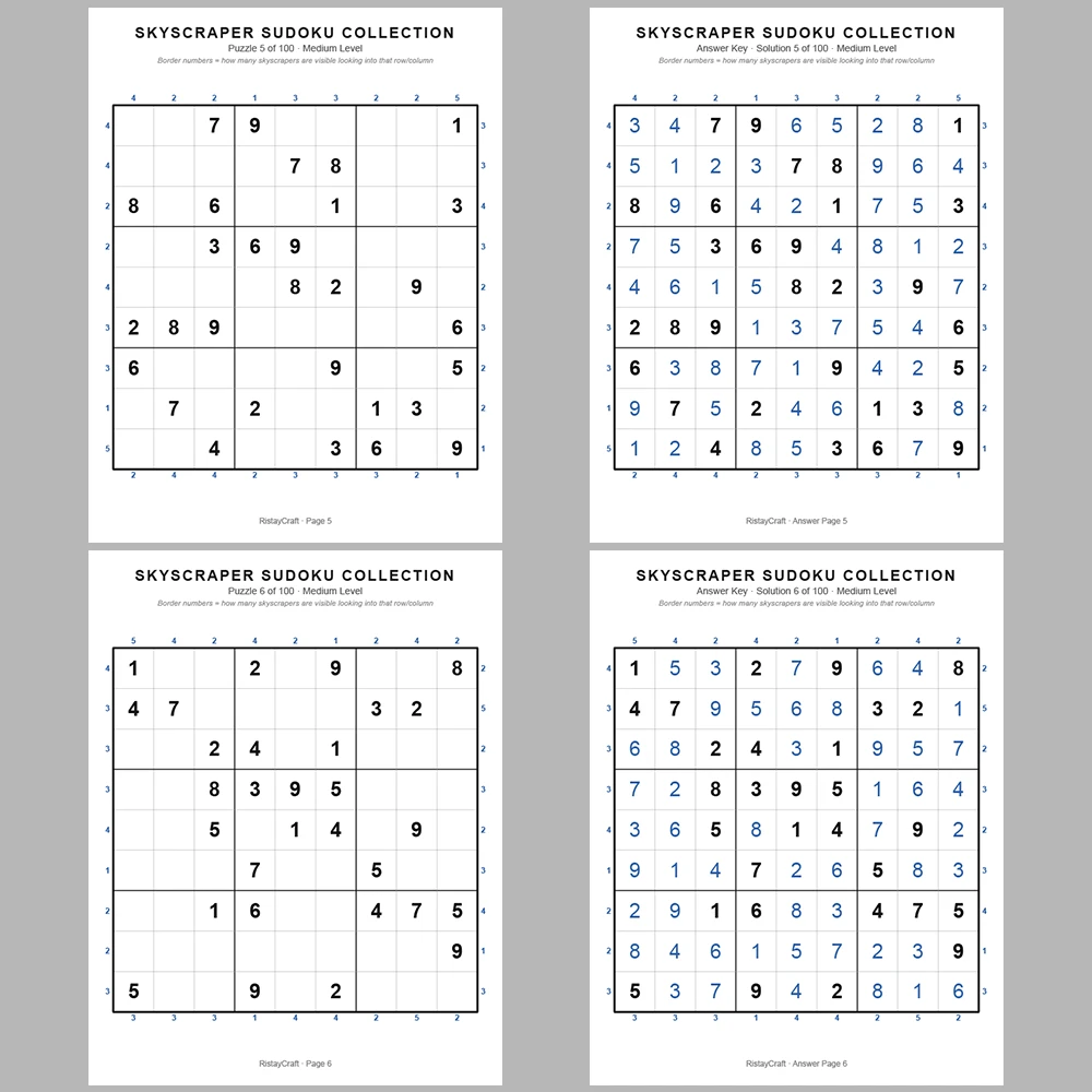 Suooku Puzzle Skyscraper Sudoku 100 Puzzle Pages + 100 Answer Key Pages
