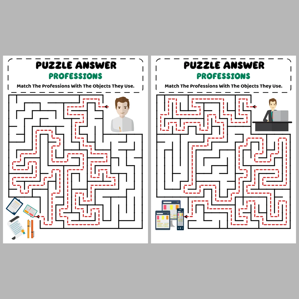 Professions Kids Maze Puzzle 10 Pages of Puzzles – Vol. 1
