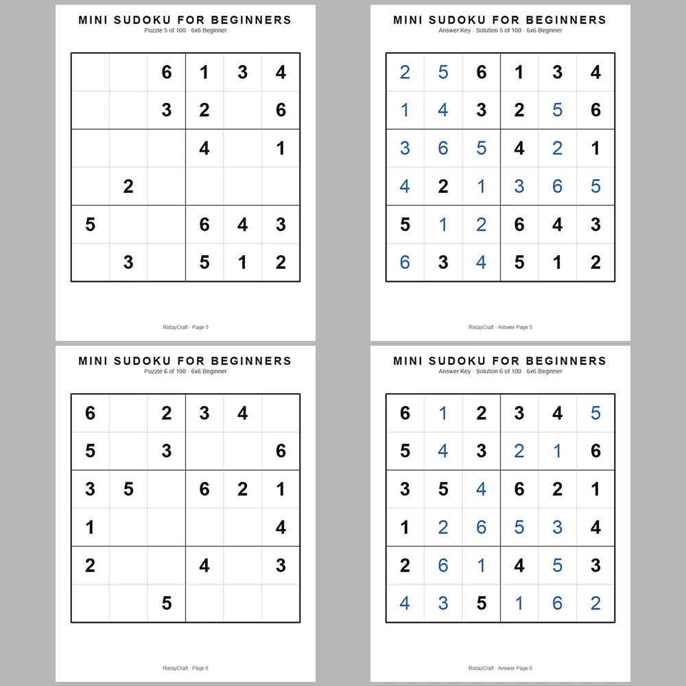 Mini Sudoku 100 Pages of Puzzles 100 Pages of Answer Keys