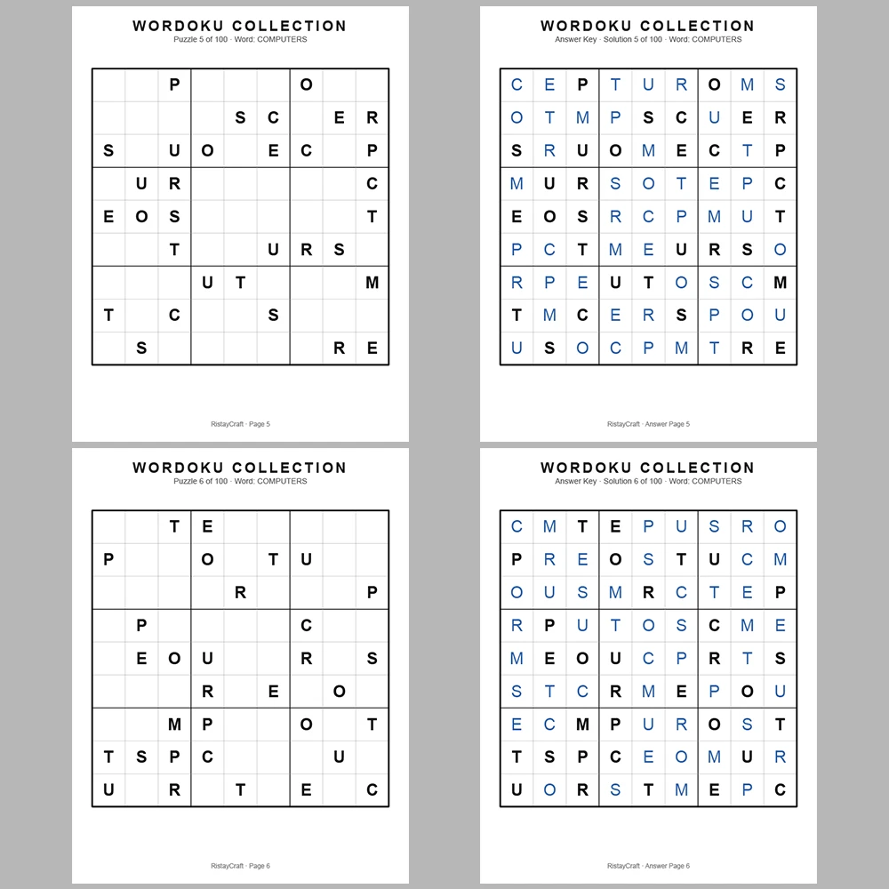 Sudoku Puzzle Wordoku Sudoku 100 Puzzle Pages + 100 Answer Key Pages