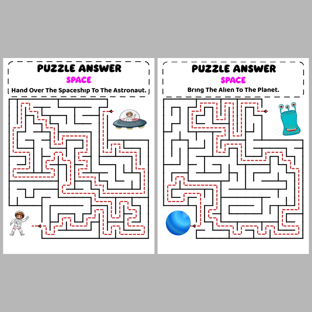 Space Kids Maze Puzzle 10 Pages of Puzzles