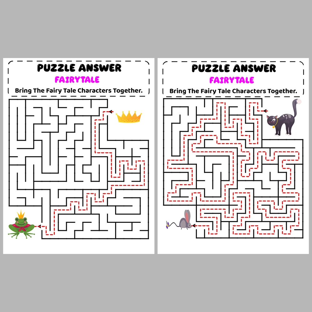 Fairytale Kids Maze Puzzle 10 Pages of Puzzles