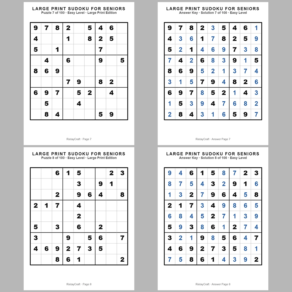 Sudoku P Puzzle Senior – Easy 100 Puzzle Pages + 100 Answer Key Pages