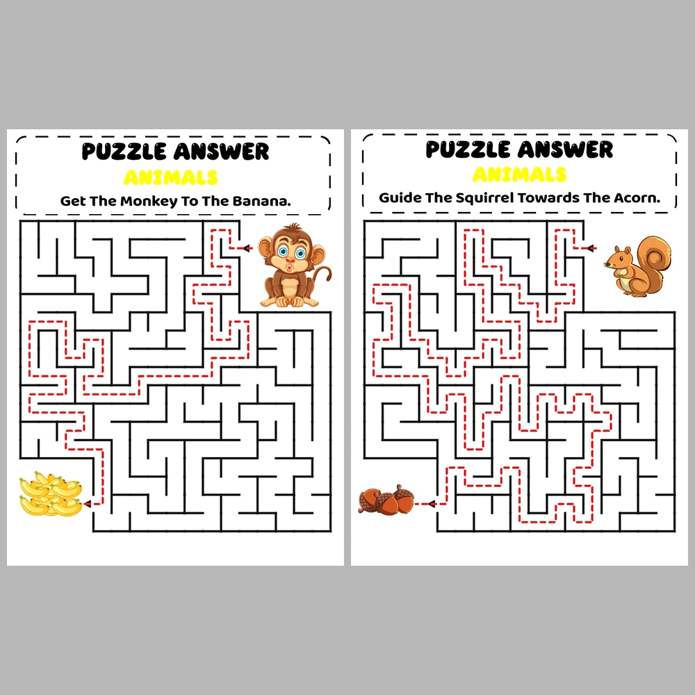 Animal Kids Maze Puzzle 10 Pages of Puzzles – Vol. 1