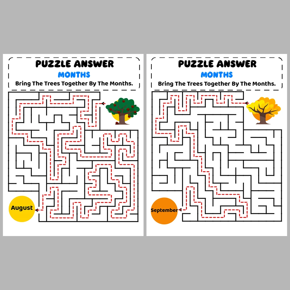 Months Kids Maze Puzzle 10 Pages of Puzzles