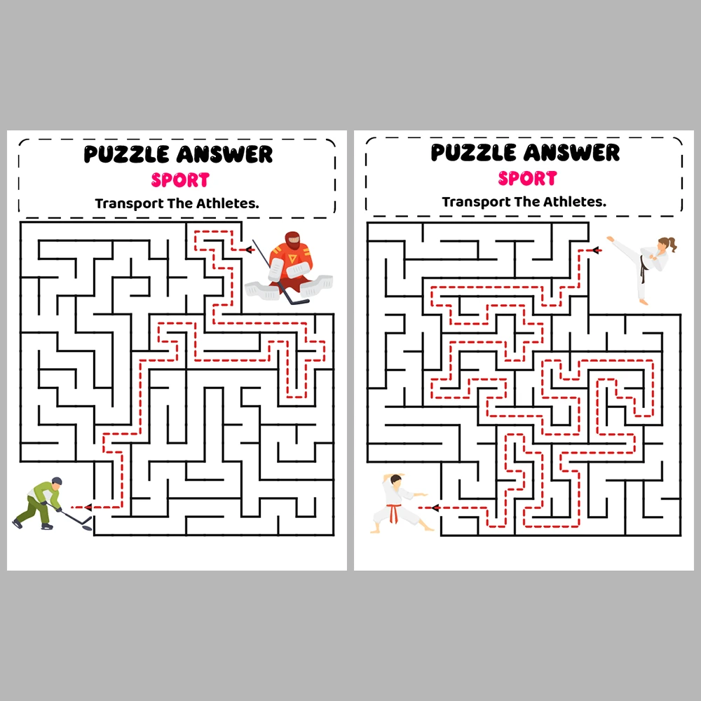 Sport Kids Maze Puzzle 10 Pages of Puzzles