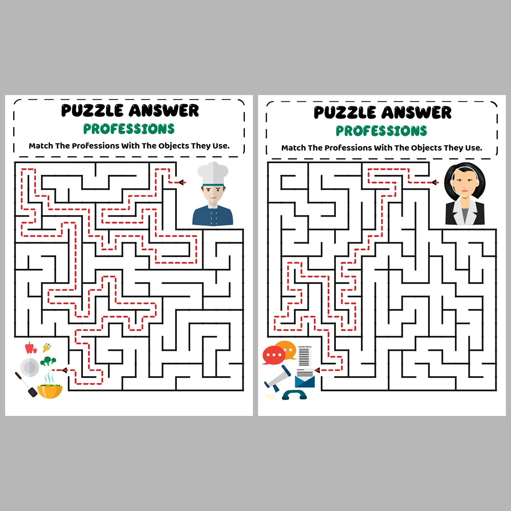 Professions Kids Maze Puzzle 10 Pages of Puzzles – Vol. 2