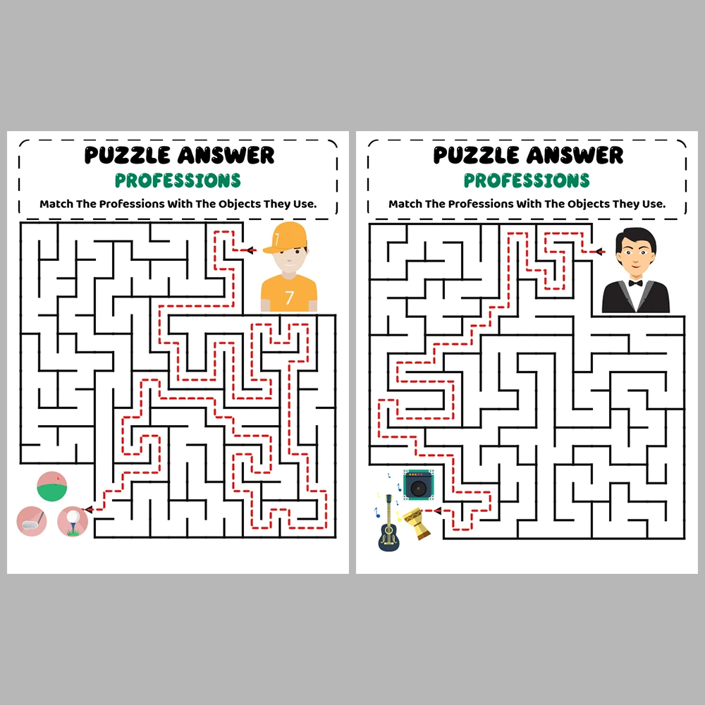 Professions Kids Maze Puzzle 10 Pages of Puzzles – Vol. 1