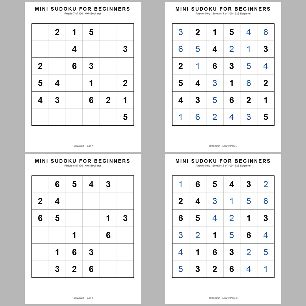 Mini Sudoku 100 Pages of Puzzles 100 Pages of Answer Keys